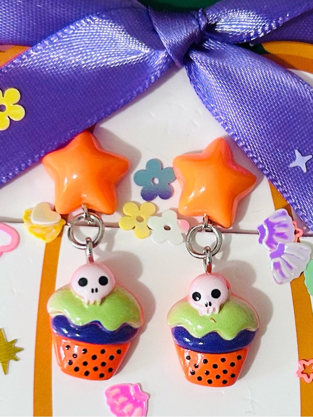 Halloween Spooky Cupcake Clip On Earrings